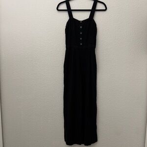 Zara Linen Blend Cropped Wide Leg Sleeveless Jumpsuit Black Size Small